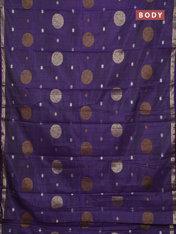 Semi raw silk saree violet with allover thread & zari woven floral buttas and small zari woven border