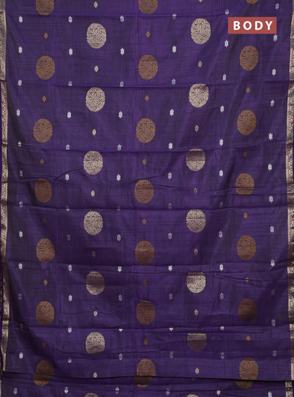 Semi raw silk saree violet with allover thread & zari woven floral buttas and small zari woven border