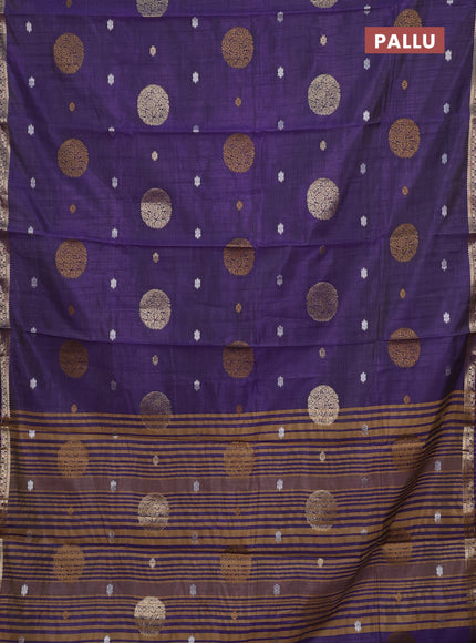Semi raw silk saree violet with allover thread & zari woven floral buttas and small zari woven border