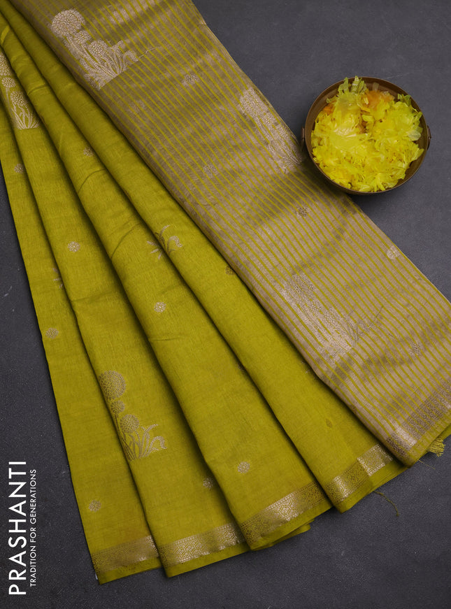 Semi raw silk saree light green with zari woven buttas and small zari woven border