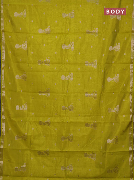 Semi raw silk saree light green with zari woven buttas and small zari woven border