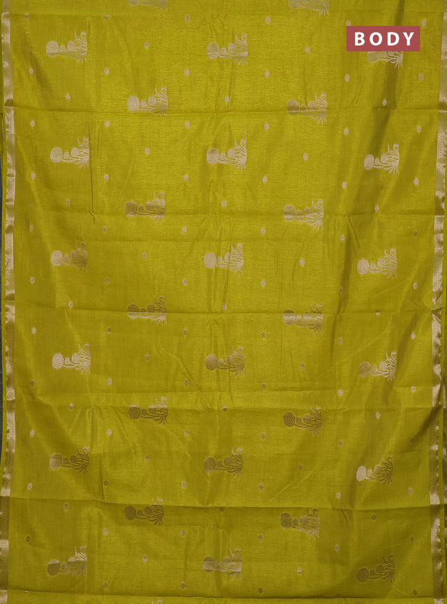 Semi raw silk saree light green with zari woven buttas and small zari woven border