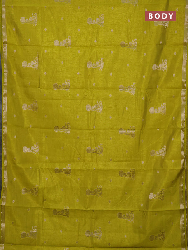 Semi raw silk saree light green with zari woven buttas and small zari woven border