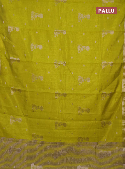 Semi raw silk saree light green with zari woven buttas and small zari woven border