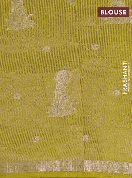 Semi raw silk saree light green with zari woven buttas and small zari woven border