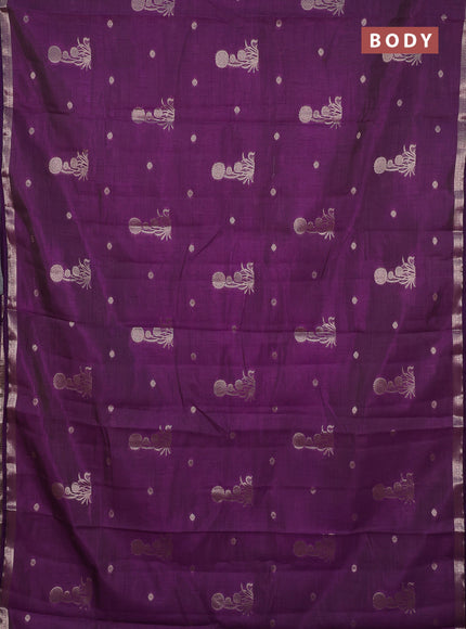 Semi raw silk saree deep purple with zari woven buttas and small zari woven border