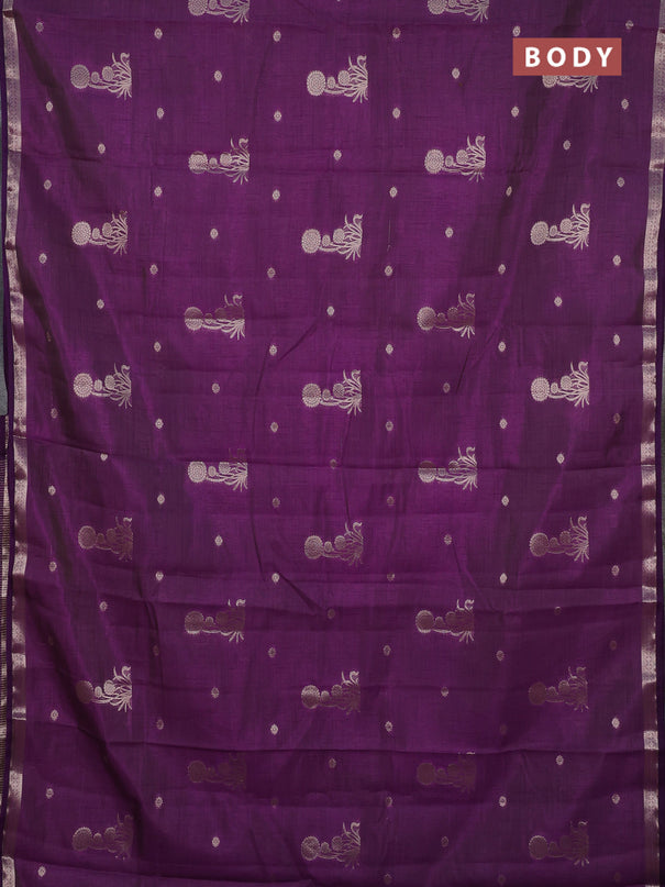 Semi raw silk saree deep purple with zari woven buttas and small zari woven border