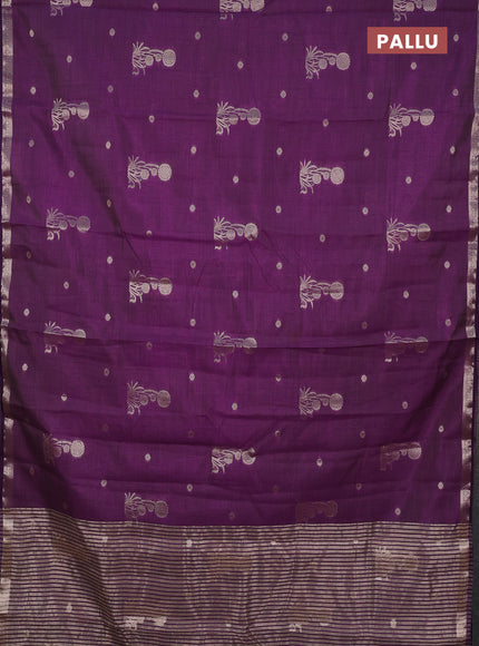 Semi raw silk saree deep purple with zari woven buttas and small zari woven border