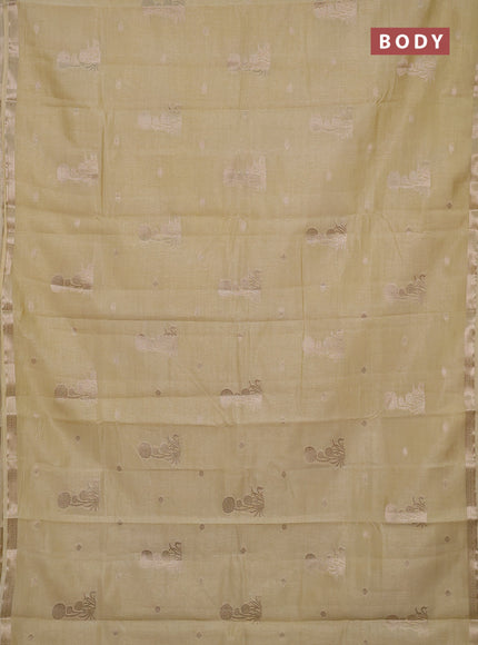 Semi raw silk saree beige with zari woven buttas and small zari woven border