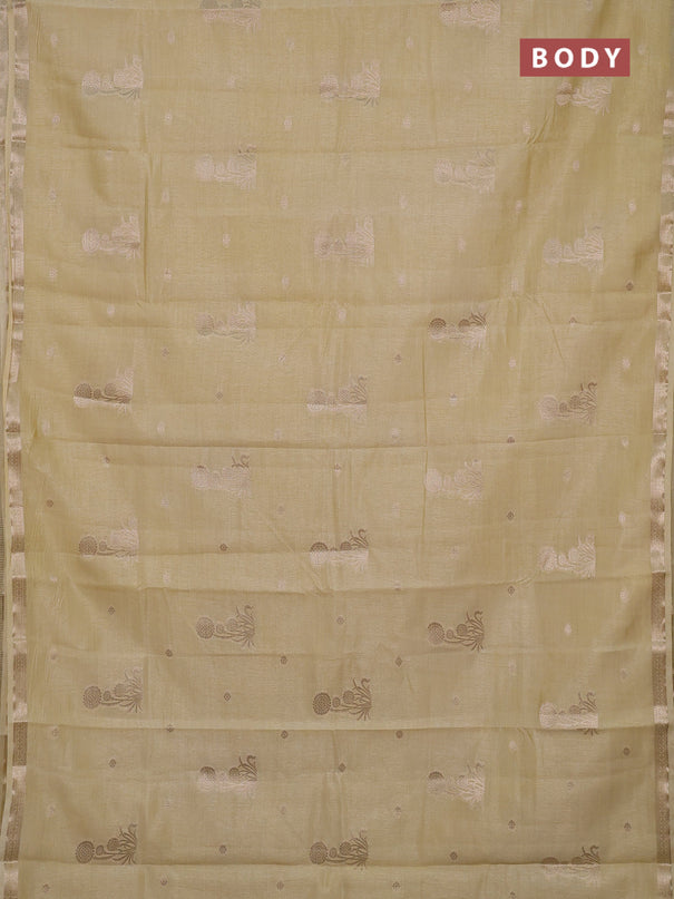 Semi raw silk saree beige with zari woven buttas and small zari woven border