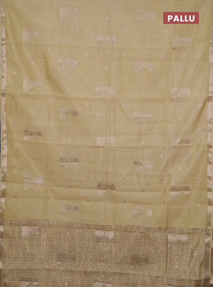 Semi raw silk saree beige with zari woven buttas and small zari woven border