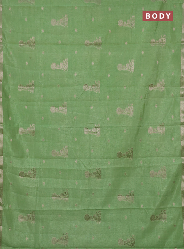 Semi raw silk saree light green with zari woven buttas and small zari woven border