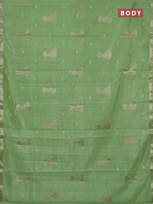 Semi raw silk saree light green with zari woven buttas and small zari woven border