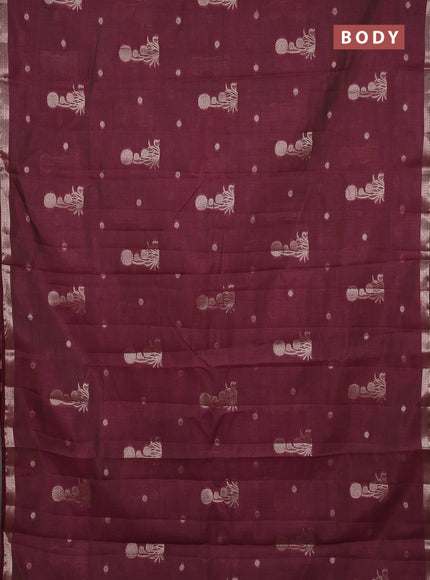 Semi raw silk saree deep wine shade with zari woven buttas and small zari woven border