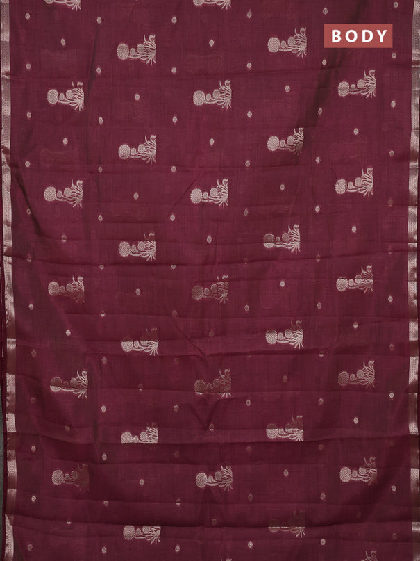 Semi raw silk saree deep wine shade with zari woven buttas and small zari woven border