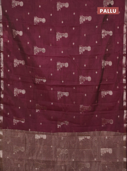 Semi raw silk saree deep wine shade with zari woven buttas and small zari woven border