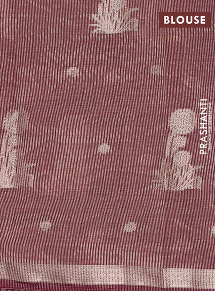 Semi raw silk saree deep wine shade with zari woven buttas and small zari woven border