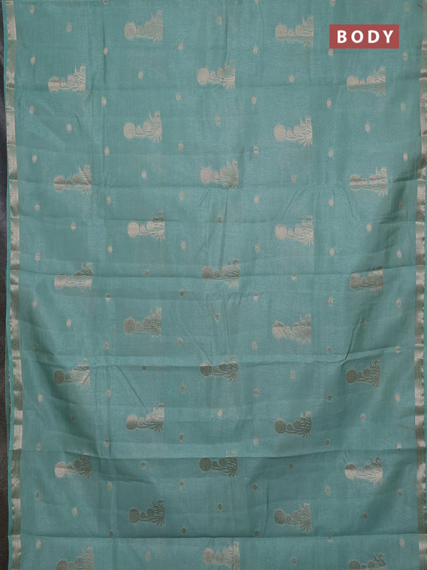 Semi raw silk saree pastel green with zari woven buttas and small zari woven border