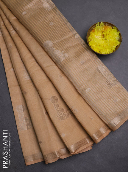 Semi raw silk saree sandal with zari woven buttas and small zari woven border