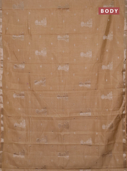 Semi raw silk saree sandal with zari woven buttas and small zari woven border