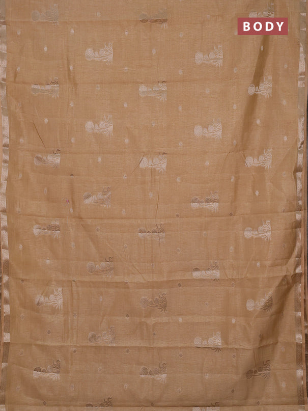 Semi raw silk saree sandal with zari woven buttas and small zari woven border