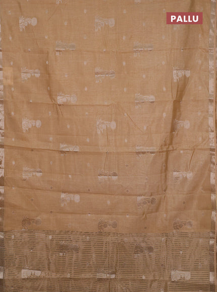Semi raw silk saree sandal with zari woven buttas and small zari woven border