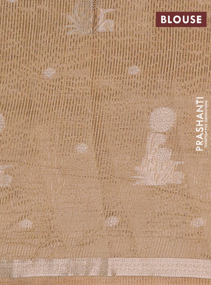 Semi raw silk saree sandal with zari woven buttas and small zari woven border