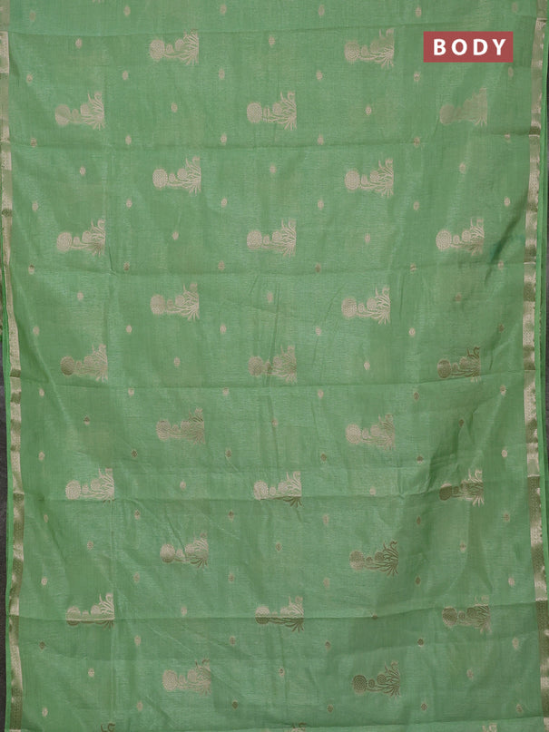 Semi raw silk saree light green shade with zari woven buttas and small zari woven border