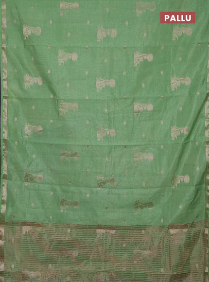 Semi raw silk saree light green shade with zari woven buttas and small zari woven border