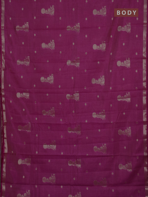 Semi raw silk saree dark pink with zari woven buttas and small zari woven border