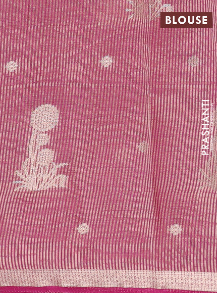 Semi raw silk saree dark pink with zari woven buttas and small zari woven border
