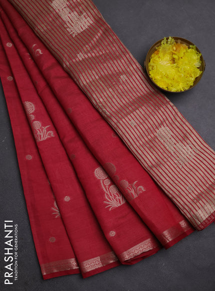 Semi raw silk saree maroon with zari woven buttas and small zari woven border