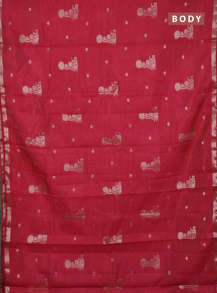 Semi raw silk saree maroon with zari woven buttas and small zari woven border