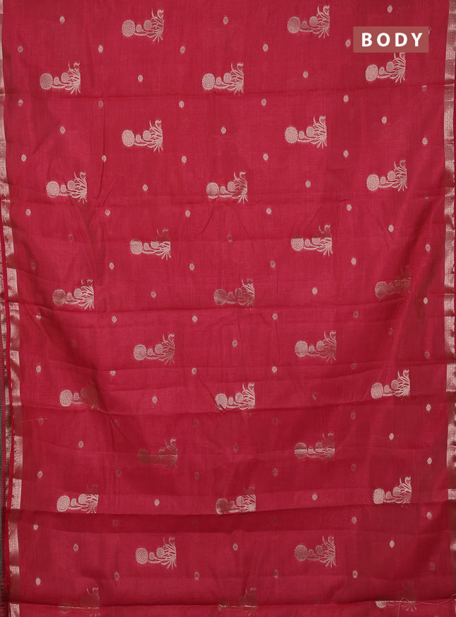 Semi raw silk saree maroon with zari woven buttas and small zari woven border