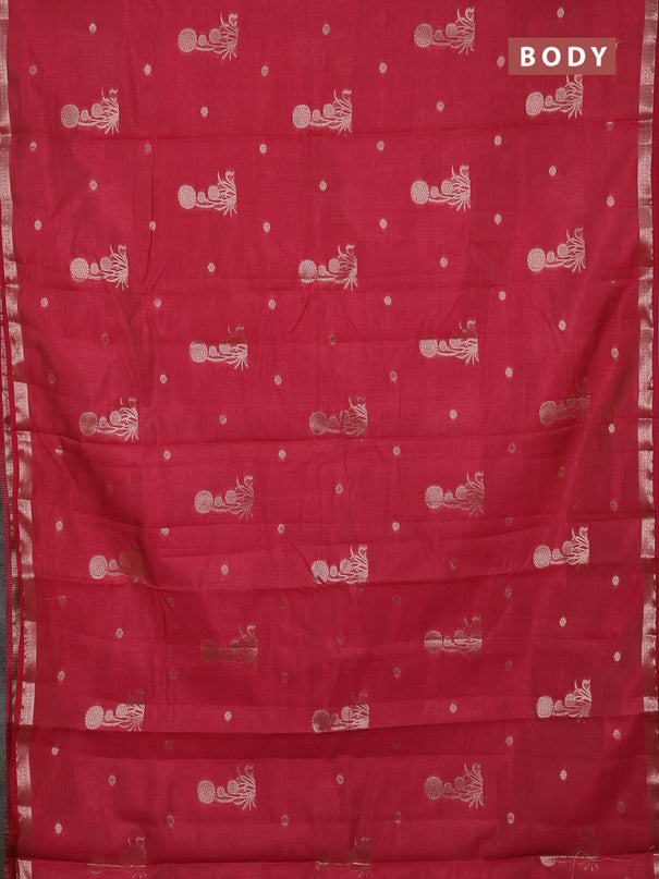 Semi raw silk saree maroon with zari woven buttas and small zari woven border