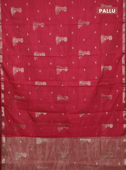 Semi raw silk saree maroon with zari woven buttas and small zari woven border