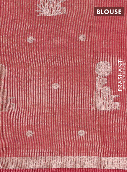 Semi raw silk saree maroon with zari woven buttas and small zari woven border