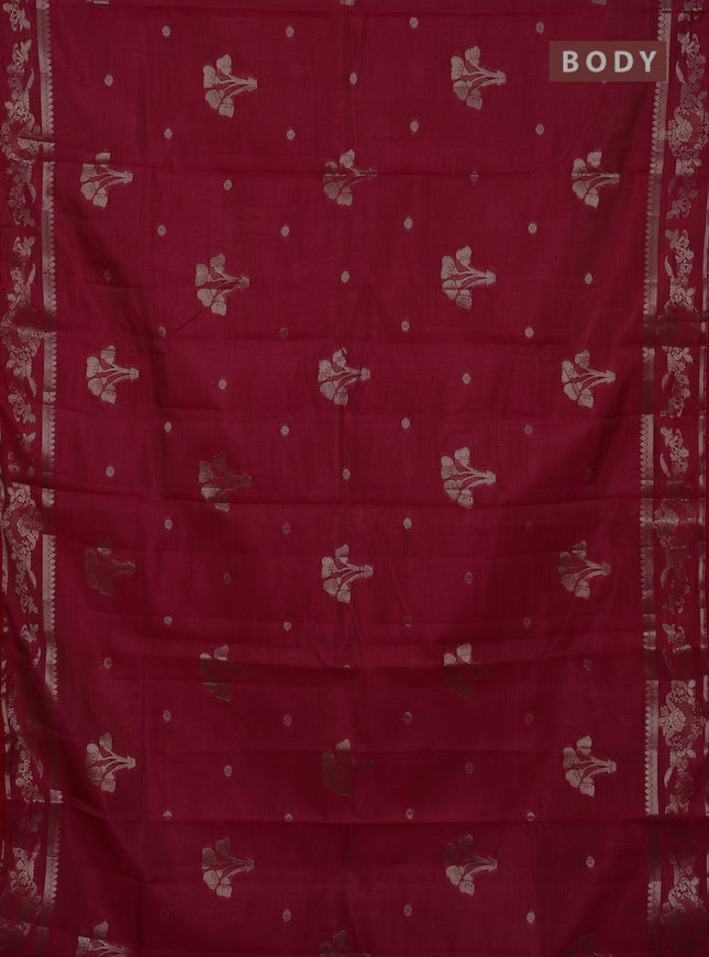 Semi raw silk saree dark pink with zari woven buttas and zari woven border