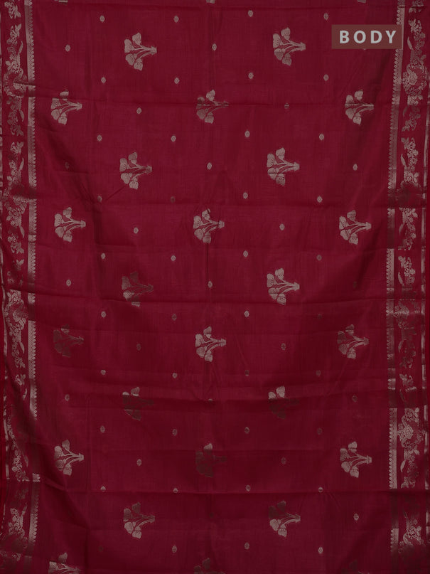 Semi raw silk saree dark pink with zari woven buttas and zari woven border