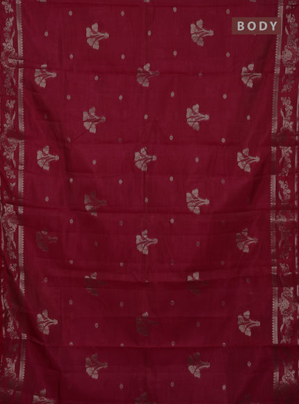 Semi raw silk saree dark pink with zari woven buttas and zari woven border