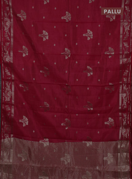 Semi raw silk saree dark pink with zari woven buttas and zari woven border