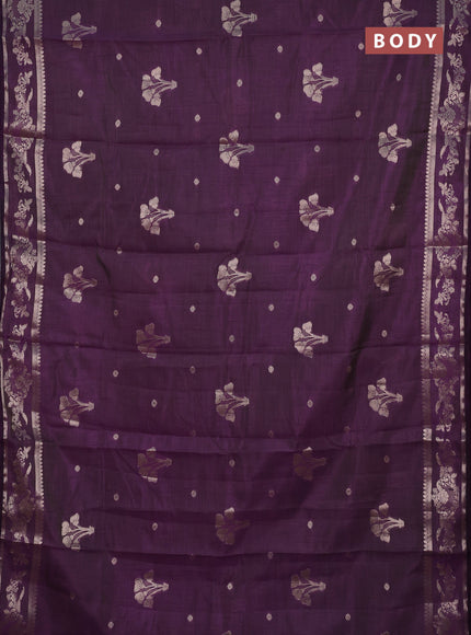 Semi raw silk saree deep purple with zari woven buttas and zari woven border