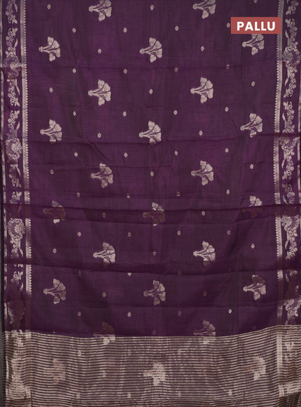 Semi raw silk saree deep purple with zari woven buttas and zari woven border