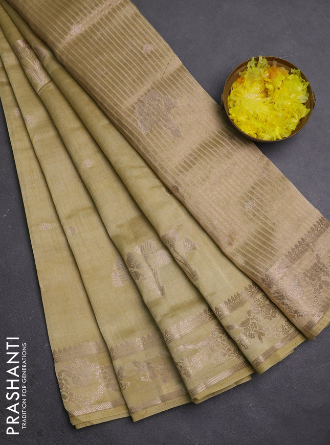 Semi raw silk saree beige with zari woven buttas and zari woven border