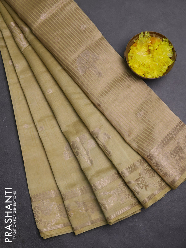 Semi raw silk saree beige with zari woven buttas and zari woven border