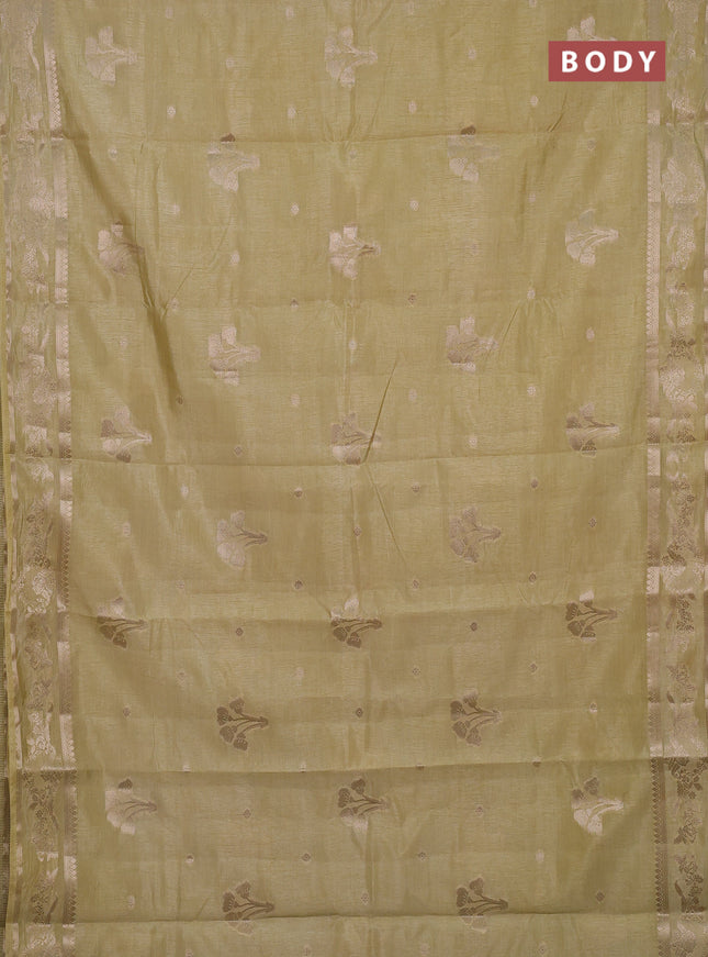 Semi raw silk saree beige with zari woven buttas and zari woven border