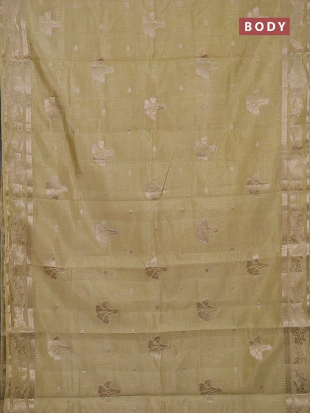 Semi raw silk saree beige with zari woven buttas and zari woven border