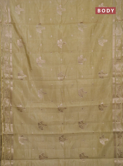 Semi raw silk saree beige with zari woven buttas and zari woven border