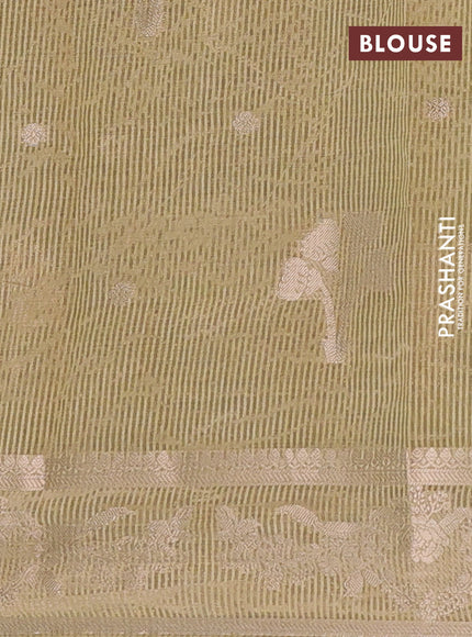 Semi raw silk saree beige with zari woven buttas and zari woven border