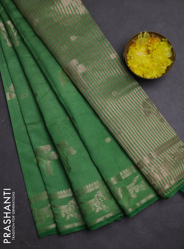 Semi raw silk saree light green with zari woven buttas and zari woven border